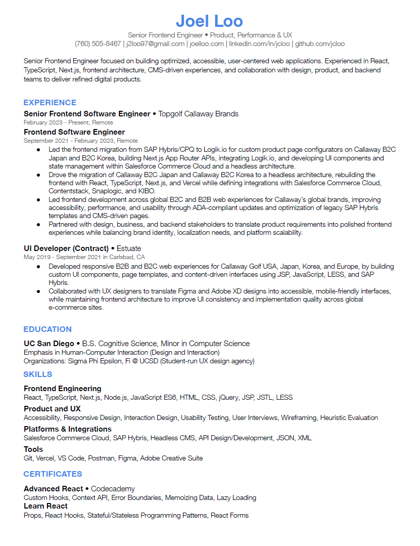 Joel Loo 2026 Resume